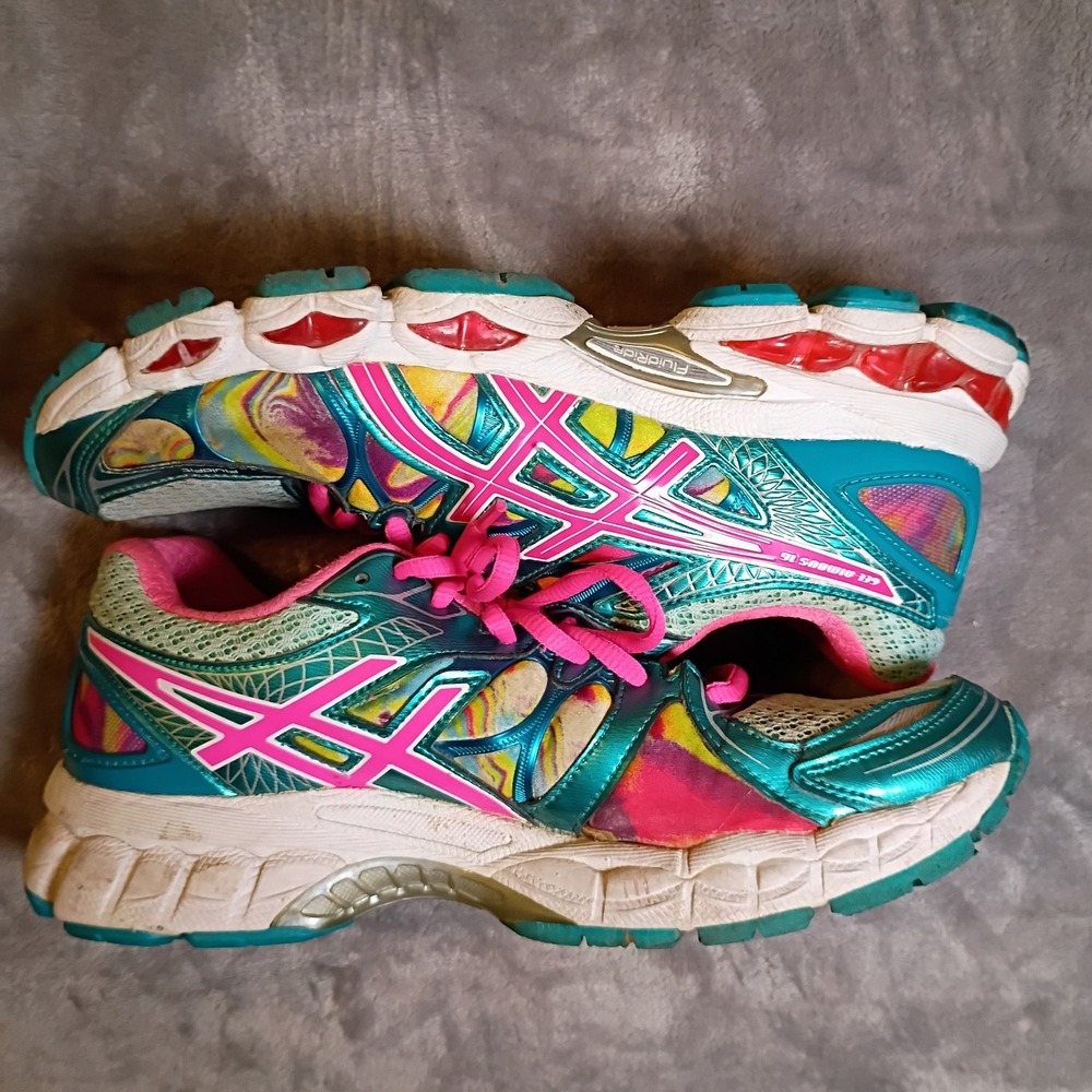 Asics Gel-Nimbus 16 Womens 8.5 Running Shoes Teal Pink Multi T485Q FluidRide
